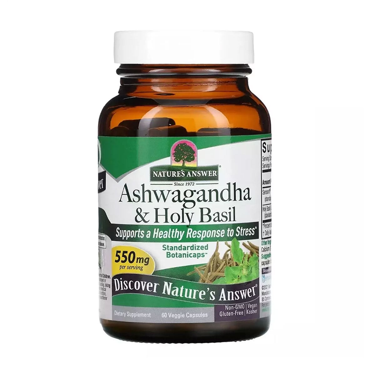 Ашваганда та базилік священний Nature's Answer Ashwagandha &amp; Holy Basil, 550 мг, 60 вегетаріанських капсул